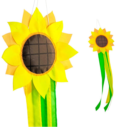 Madrona Brands Sunflower Windsock 42-Inch fluttering in breeze adds outdoor curb appeal.