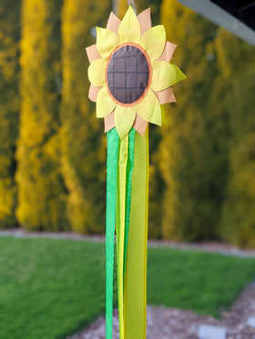 Madrona Brands Sunflower Windsock four tails create lively movement in wind.