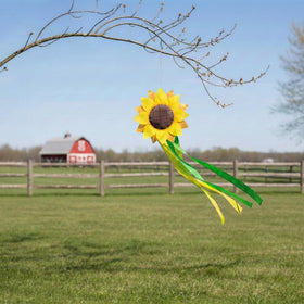 Madrona Brands Sunflower Windsock metal swivel clasp keeps it securely hung.
