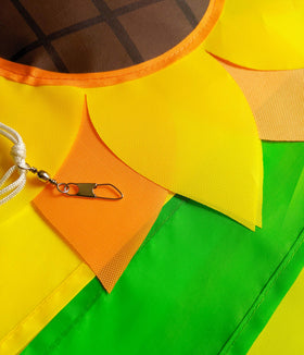 Madrona Brands Sunflower Windsock weather-resistant fabric withstands sun and rain.