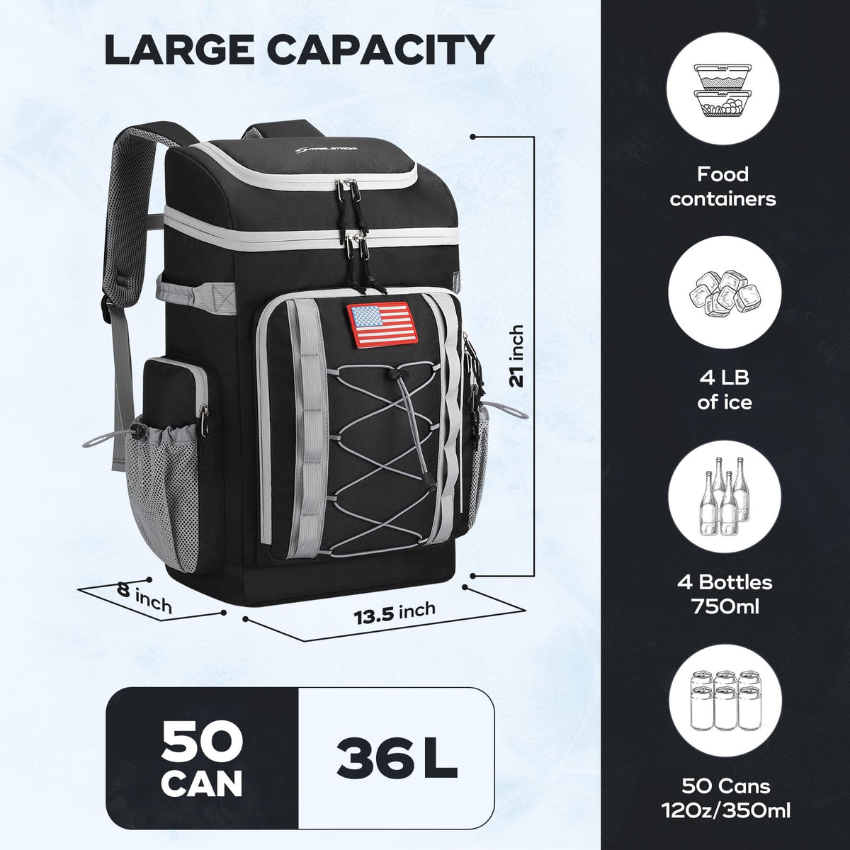 Maelstrom Backpack Cooler side pocket shows bottle storage and adjustable straps.