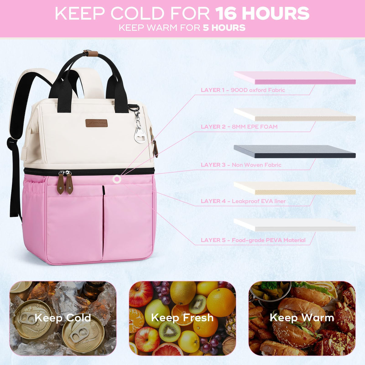 Maelstrom Cooler Backpack upper dry compartment organizes dry foods and small items.