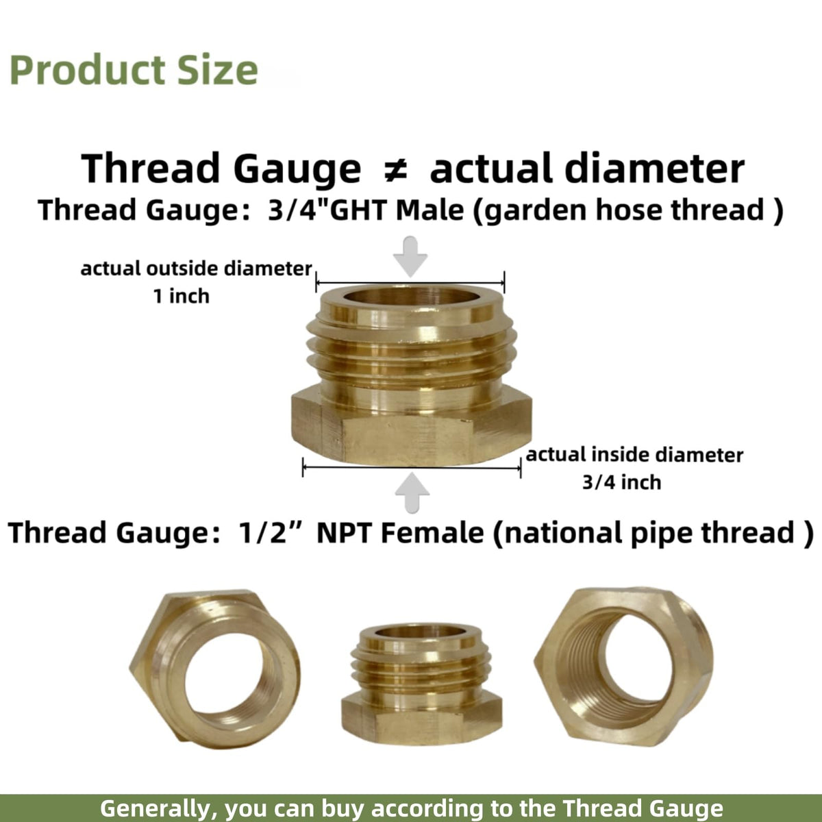 MAFERLIY 3/4 GHT female to 1/2 NPT male adapter for mixed fittings.
