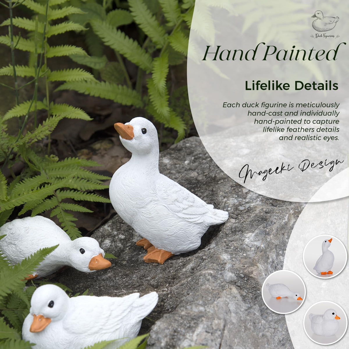 Mageeki lifelike duck poses create a dynamic focal point on lawn.