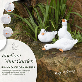 Mageeki three-duck figurines enhance porch decor with playful, varied poses.