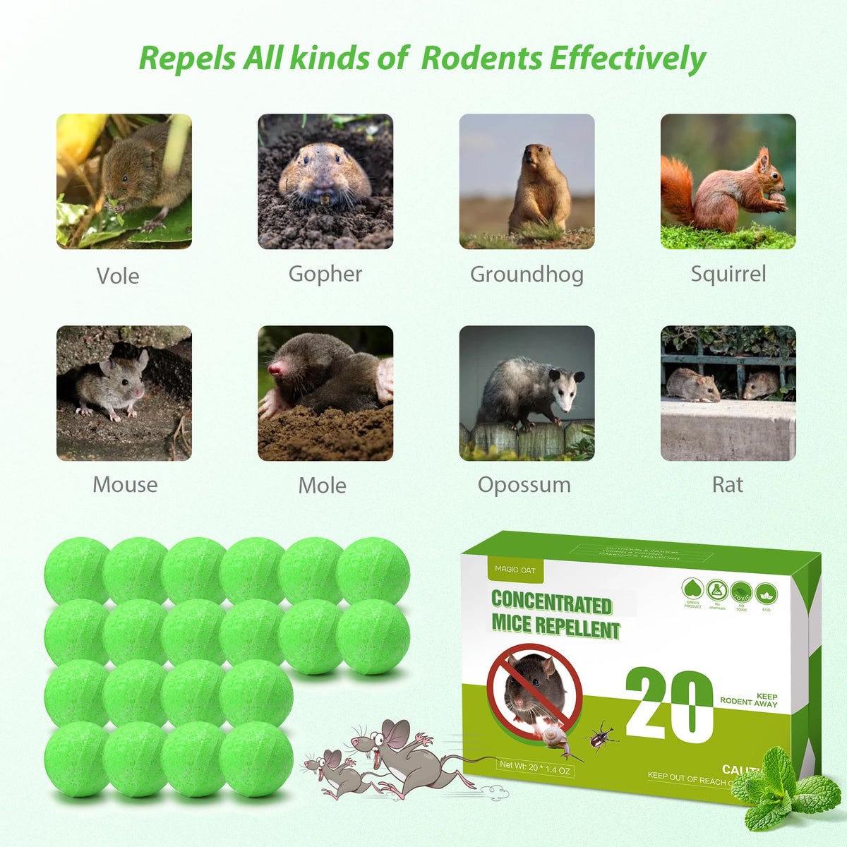 MAGIC CAT pet-safe rodent deterrent effective in interior spaces like garages and cars.
