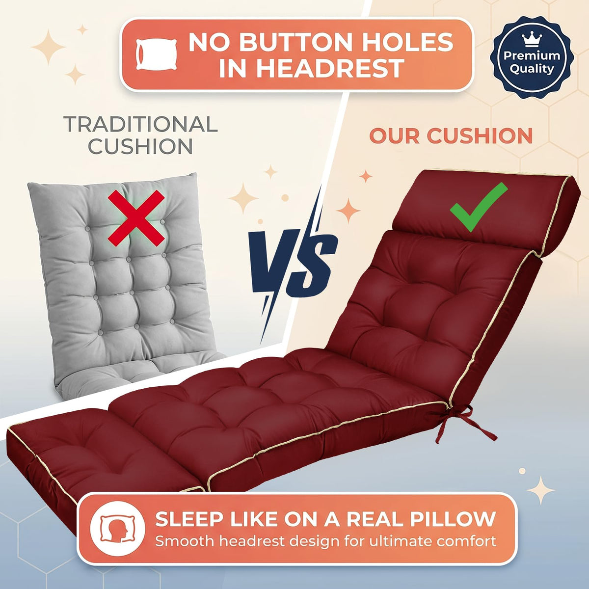 Magic Elephant chaise cushion anti-slip back design for stable outdoor seating