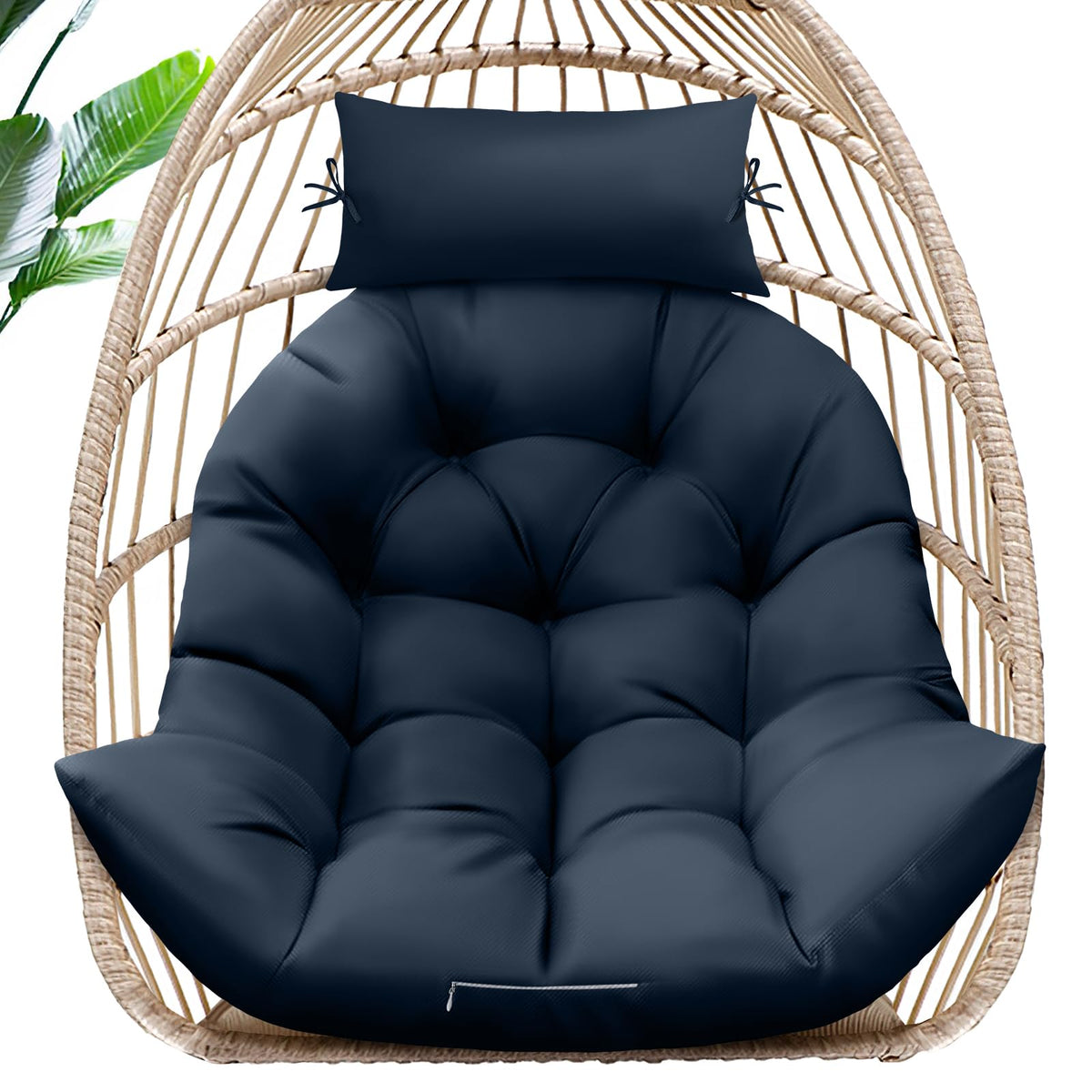 Magic Elephant egg chair cushion blue, front view shows full fit.