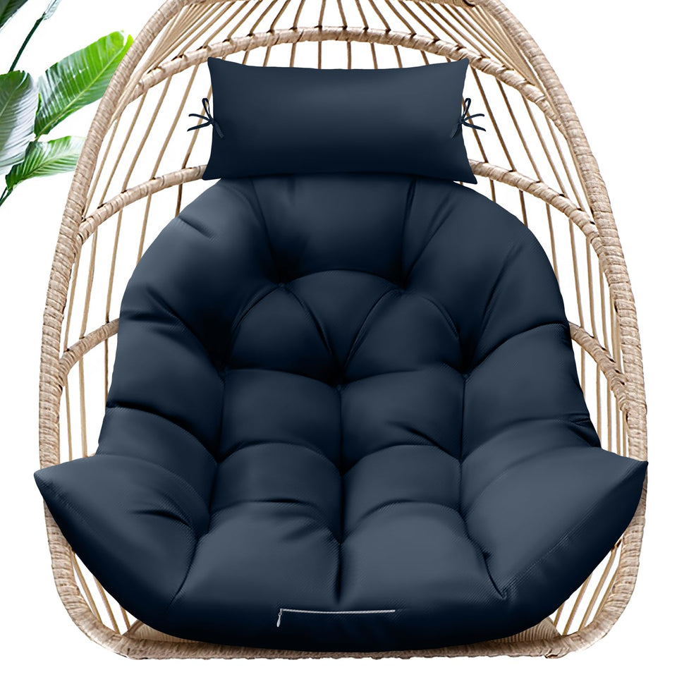 Magic Elephant egg chair cushion blue, front view shows full fit.