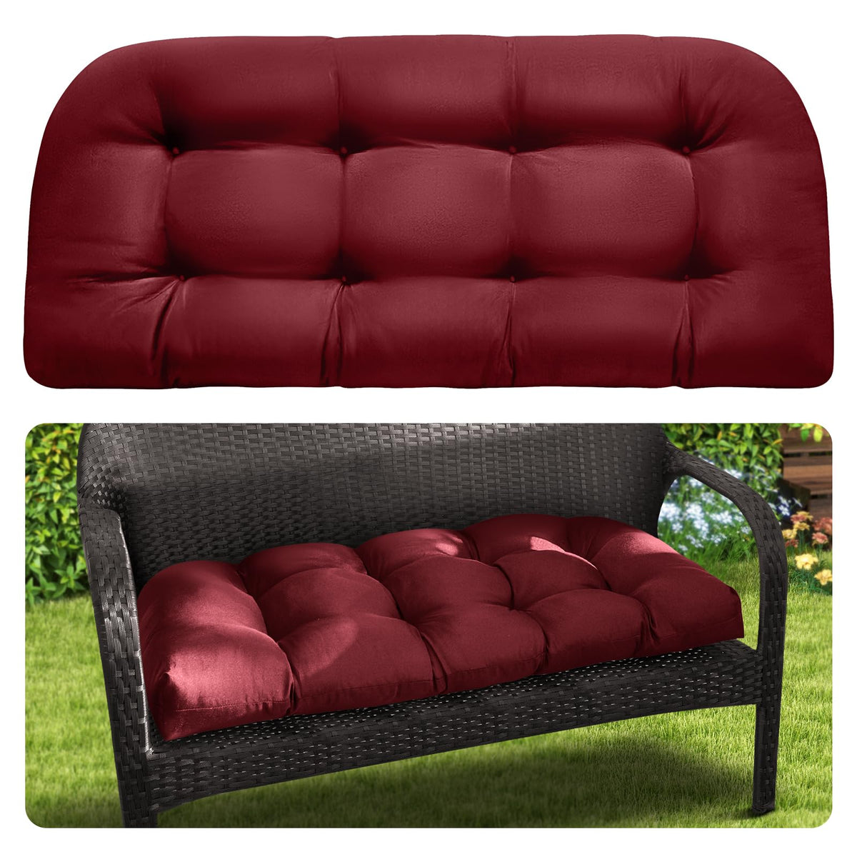 Magic Elephant memory foam outdoor bench cushion in red delivers plush comfort and shape retention.