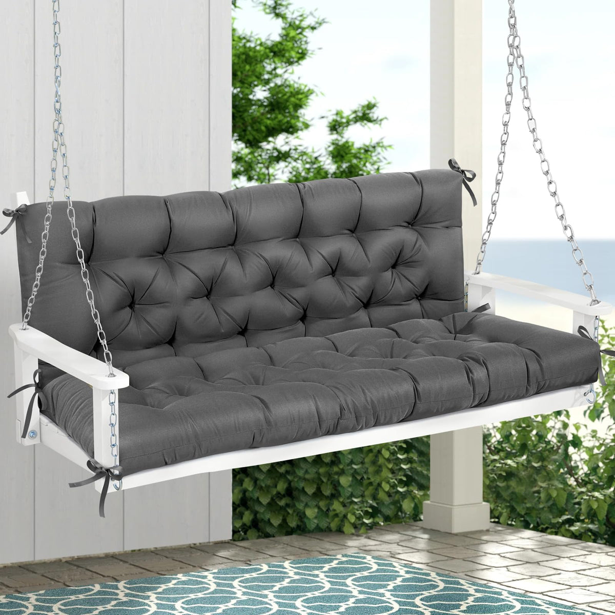 MAGIC ELEPHANT porch swing cushion in grey, 60x40, provides comfortable outdoor seating.