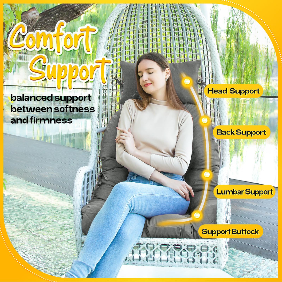 Magic Elephant strap system illustration highlights secure attachment to the chair