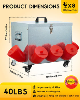 Magicfly feeder with wheels and handle for easy repositioning in coop