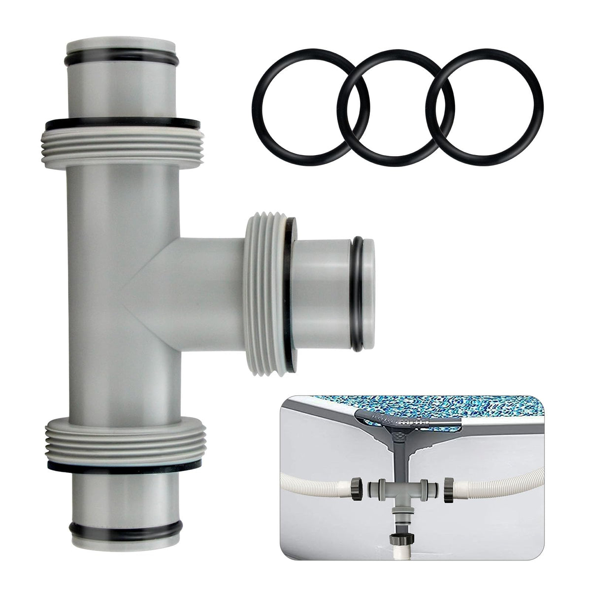 Magoog pool hose connector 1.5' to 1.5' T-joint close-up for smooth water flow