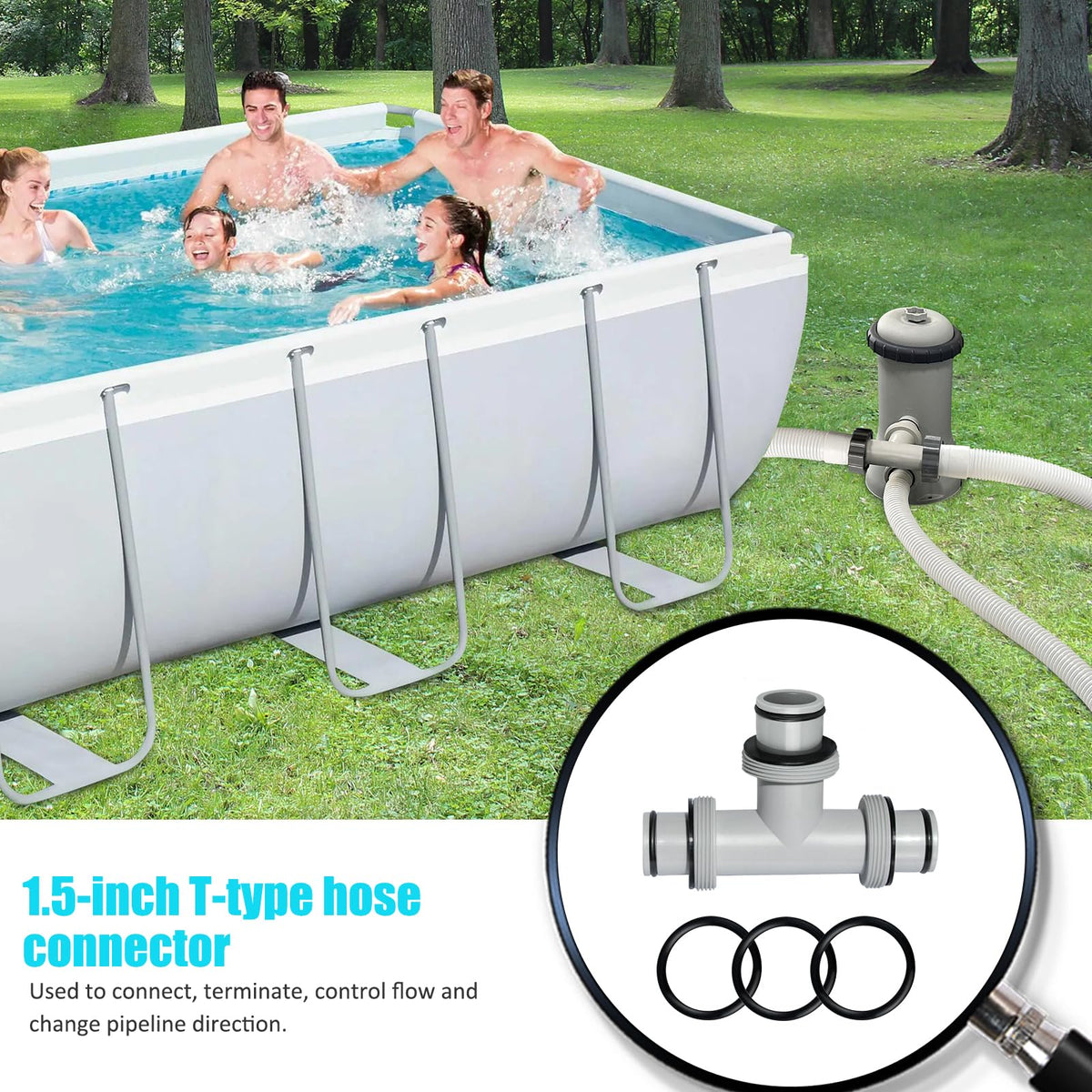 Magoog pool hose connector in rust-resistant plastic supports long-lasting use
