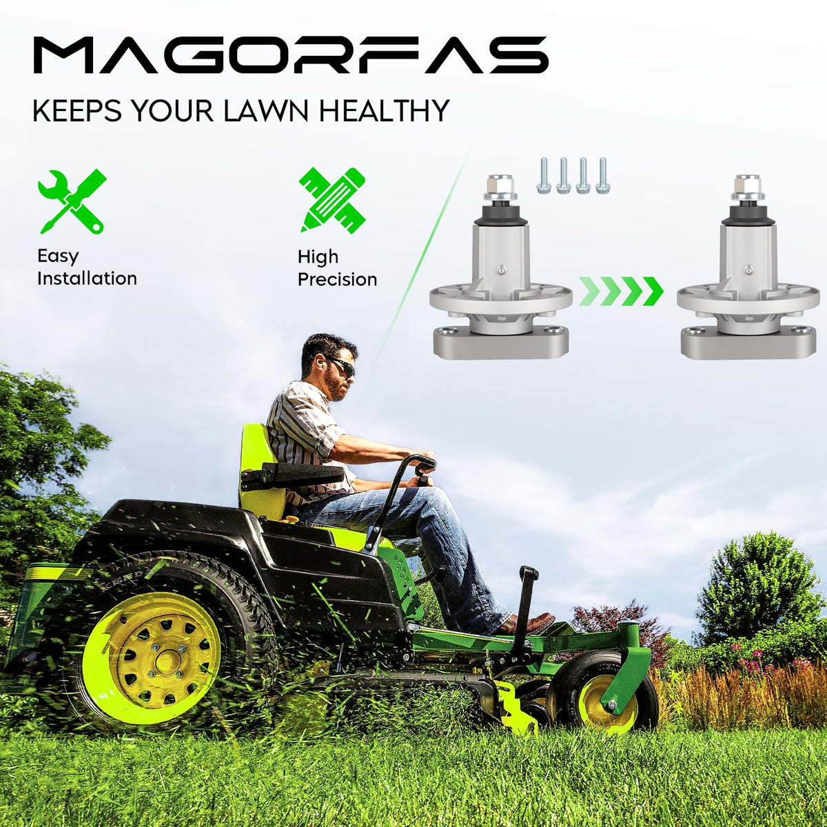 Magorfas deck kit includes belt and spindles for quick maintenance