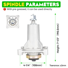 Magorfas spindle-height 7-1/2 inches highlights easy alignment during mower maintenance.