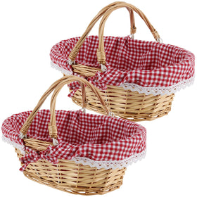MAHIONG wicker basket with double handles and washable gingham liner for easy transport and tidy storage