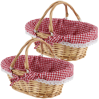 MAHIONG wicker basket with double handles and washable gingham liner for easy transport and tidy storage