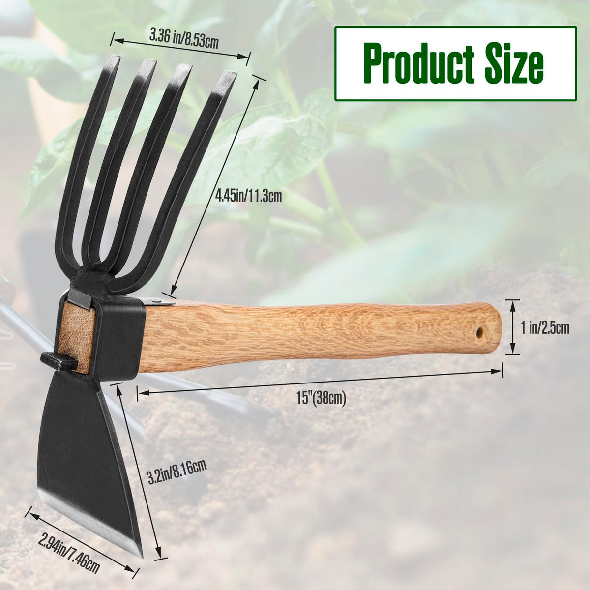 MAHOOMMAKH 3-prong tiller on the hoe enables easy soil cultivation in raised beds