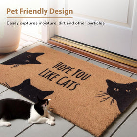 Mahrokh 29x17 inch cat door mat adds bright decor to any doorway.
