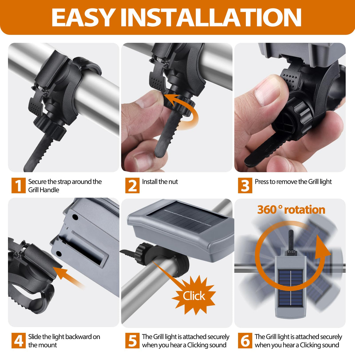 MaiMaiYa grill light clamps to round grill handles for universal compatibility
