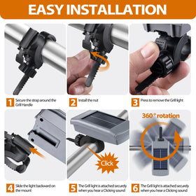 MaiMaiYa grill light clamps to round grill handles for universal compatibility