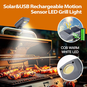 MaiMaiYa solar and USB rechargeable grill light stays bright without frequent battery changes