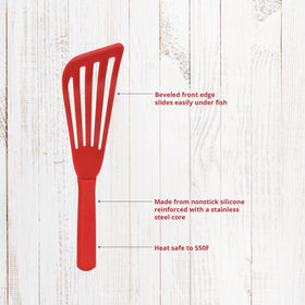 Maine Man spatula beveled-edge glides under food for gentle turning.