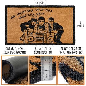 MAINEVENT Beasty Boys welcome mat on a covered patio with non-slip backing to stay in place