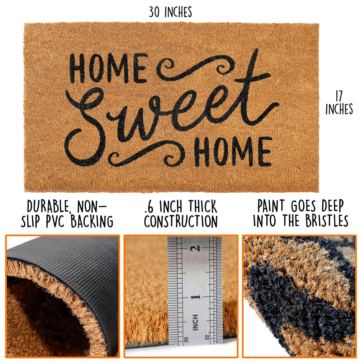 MAINEVENT coir fiber close-up showing deep 0.6-inch pile.