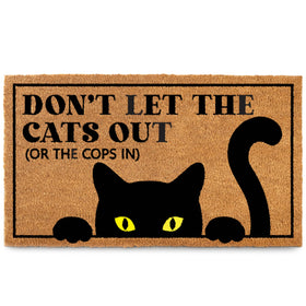 MAINEVENT door mat front view with playful cat humor welcoming guests.