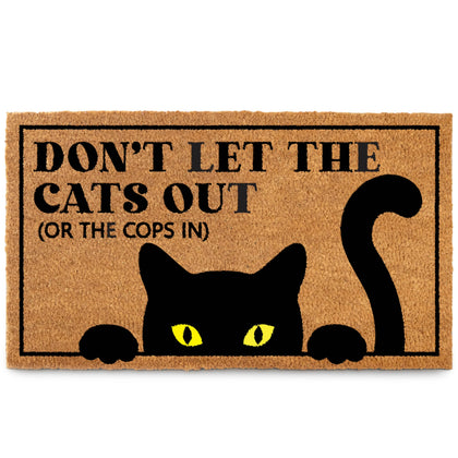 MAINEVENT door mat front view with playful cat humor welcoming guests.