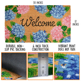 MAINEVENT Hydrangea door mat close-up of petals and coir texture