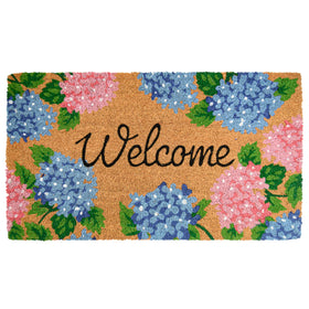 MAINEVENT Hydrangea door mat front view shows vibrant color for covered outdoor spaces