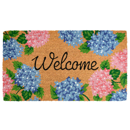 MAINEVENT Hydrangea door mat front view shows vibrant color for covered outdoor spaces