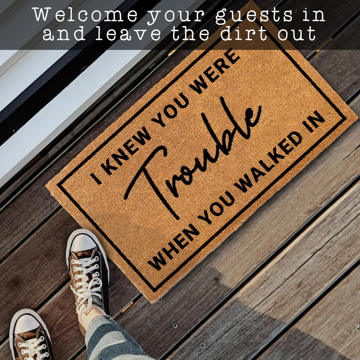 Gift-ready MAINEVENT I Knew Your Were Trouble door mat packaging