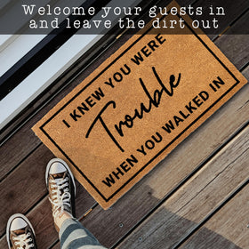 Gift-ready MAINEVENT I Knew Your Were Trouble door mat packaging