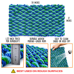 MAINEVENT Lobster Rope Mat Seafoam entryway in action demonstrates easy cleaning