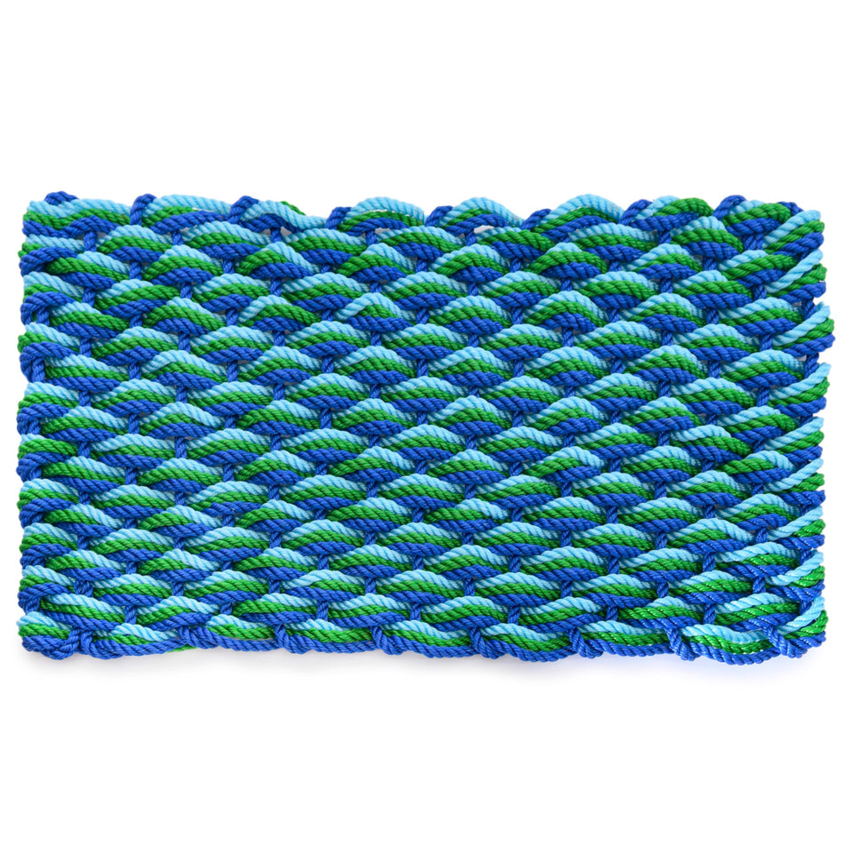MAINEVENT Lobster Rope Mat Seafoam front door shows weather-ready durability