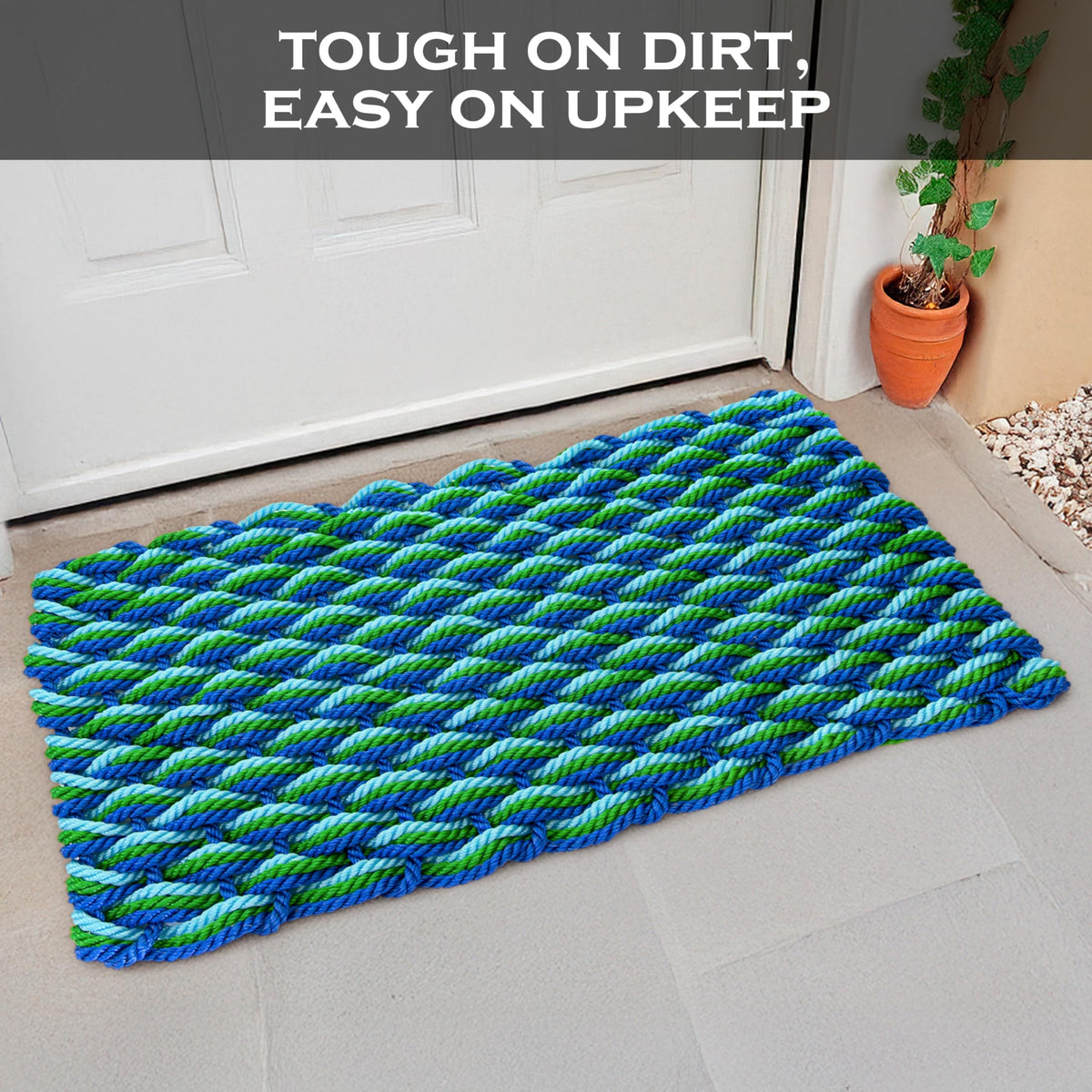 MAINEVENT Lobster Rope Mat Seafoam outdoor use on busy porches and entrances