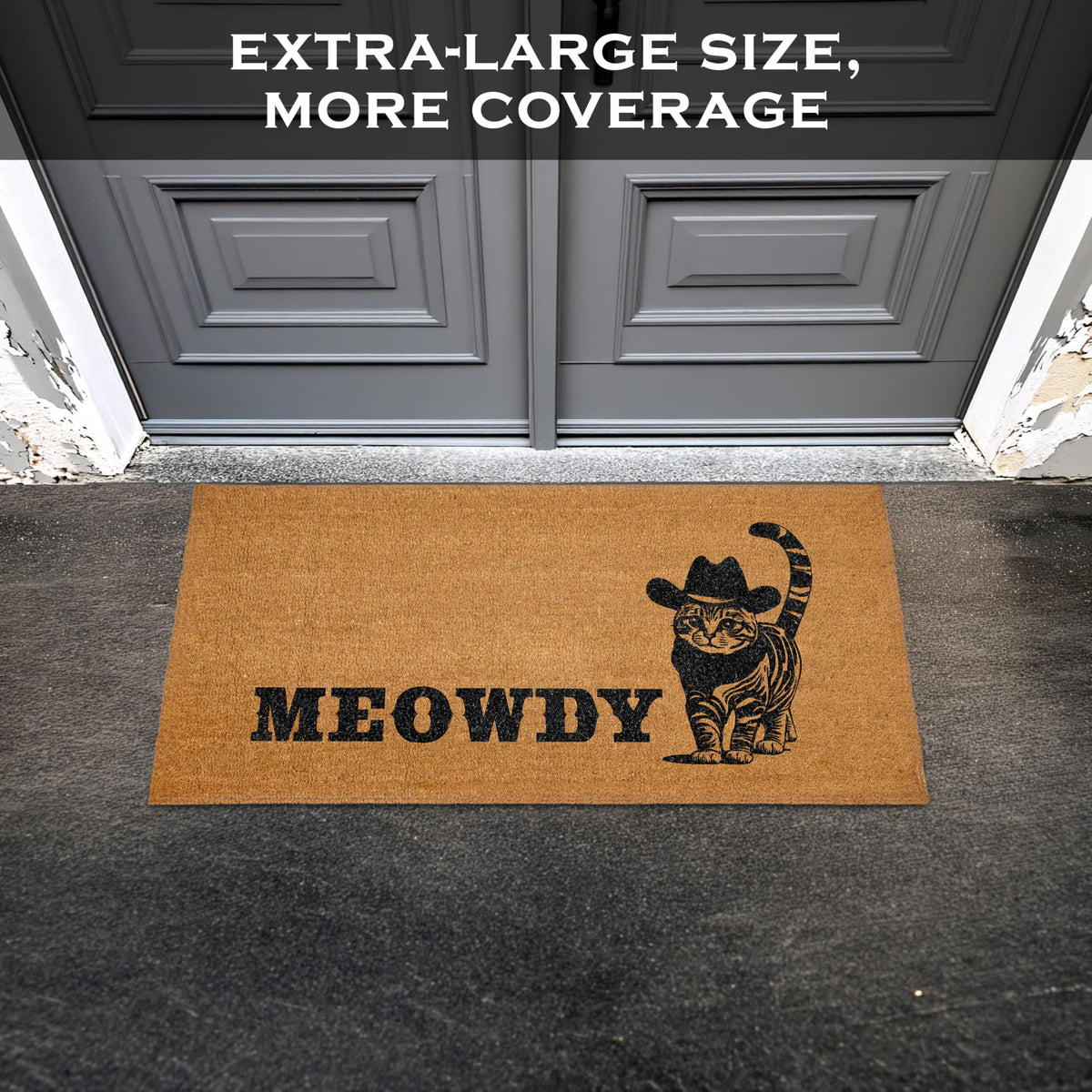 MAINEVENT Meowdy long door mat designed for outdoor-covered entrances with durable surface.
