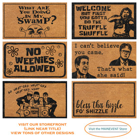 MAINEVENT nerdy-style mat adds personality to any doorway while remaining functional.