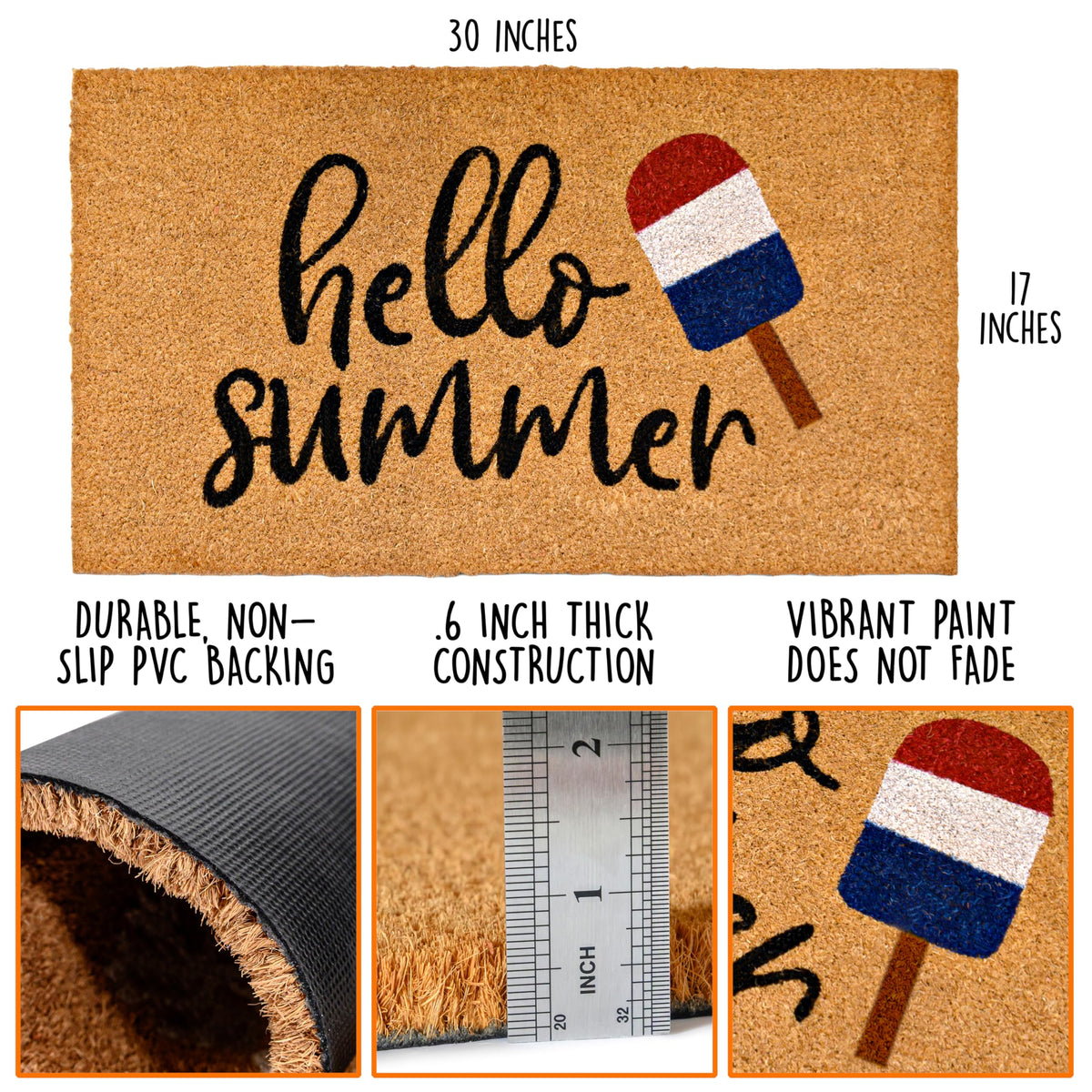 MAINEVENT popsicle outdoor mat, 30x17 inches, adds cheerful curb appeal.