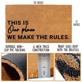 MAINEVENT We Make The Rules doormat side view showing sturdy construction