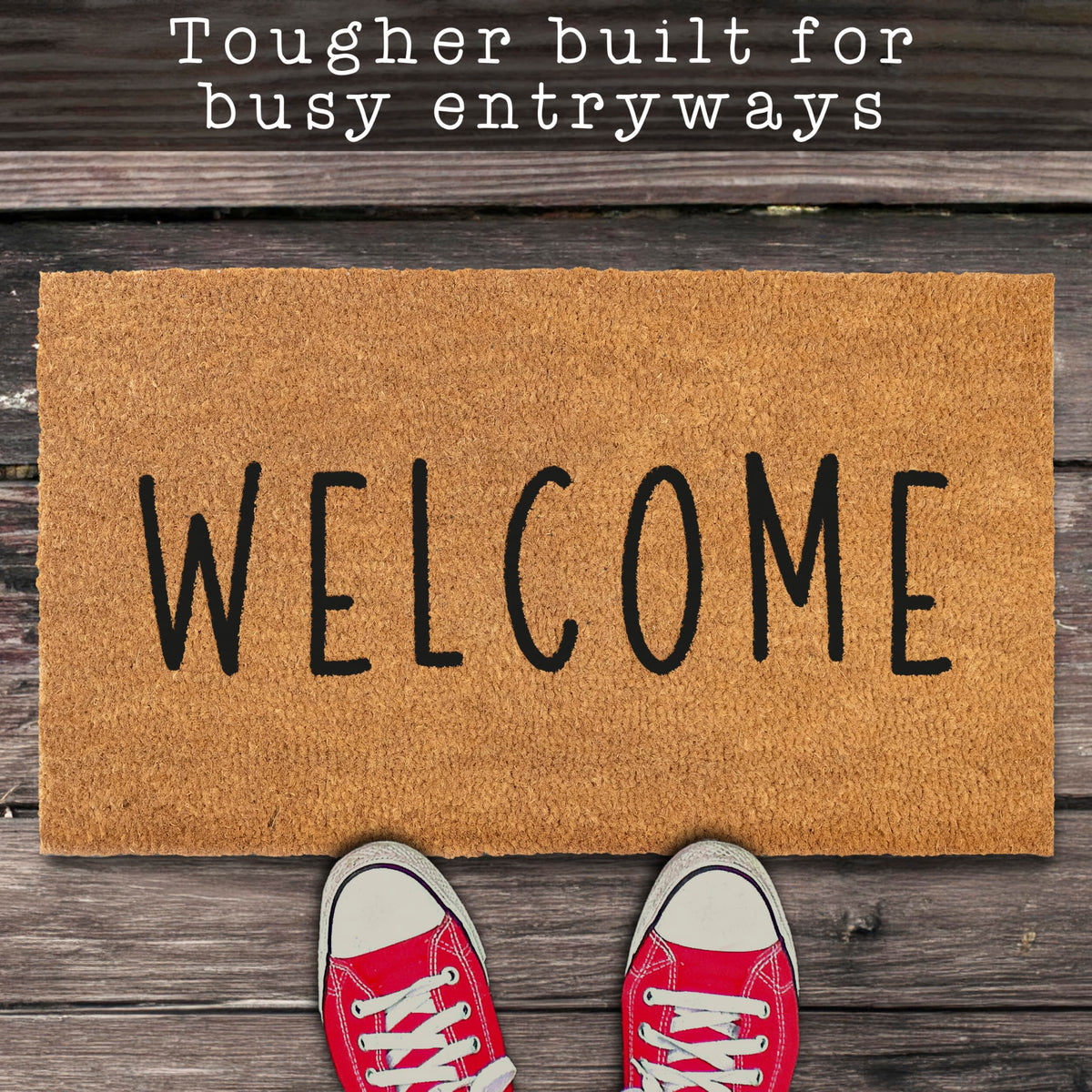 MAINEVENT Welcome Mat Outdoor close-up of coco fibers highlighting durable, thick 0.6 inch pile.