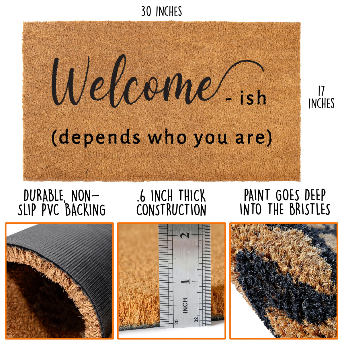 MAINEVENT Outdoor Coir Mat; textured surface helps remove dirt before entry.