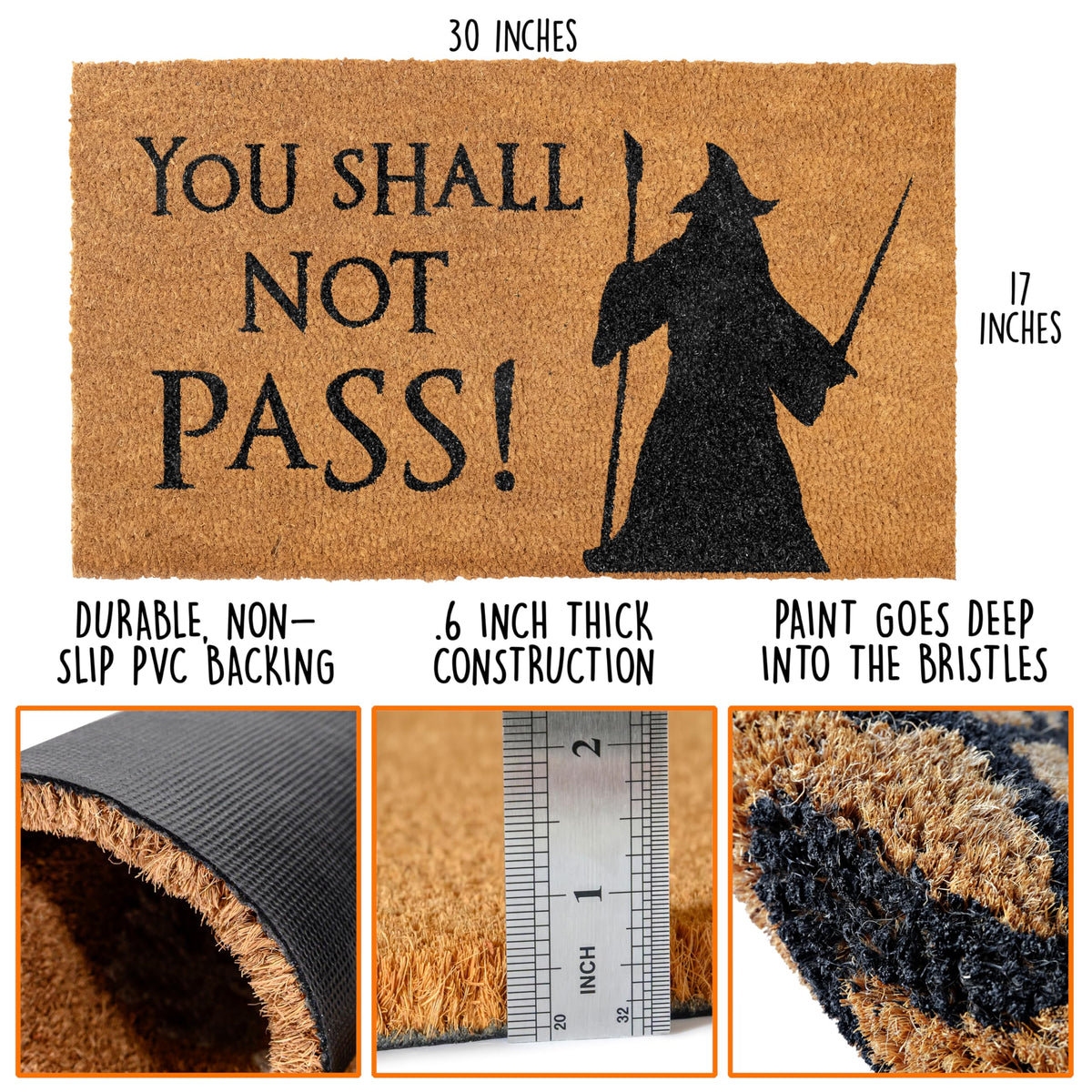 MAINEVENT You Shall Not Pass doormat fantasy design, great for themed porch decor
