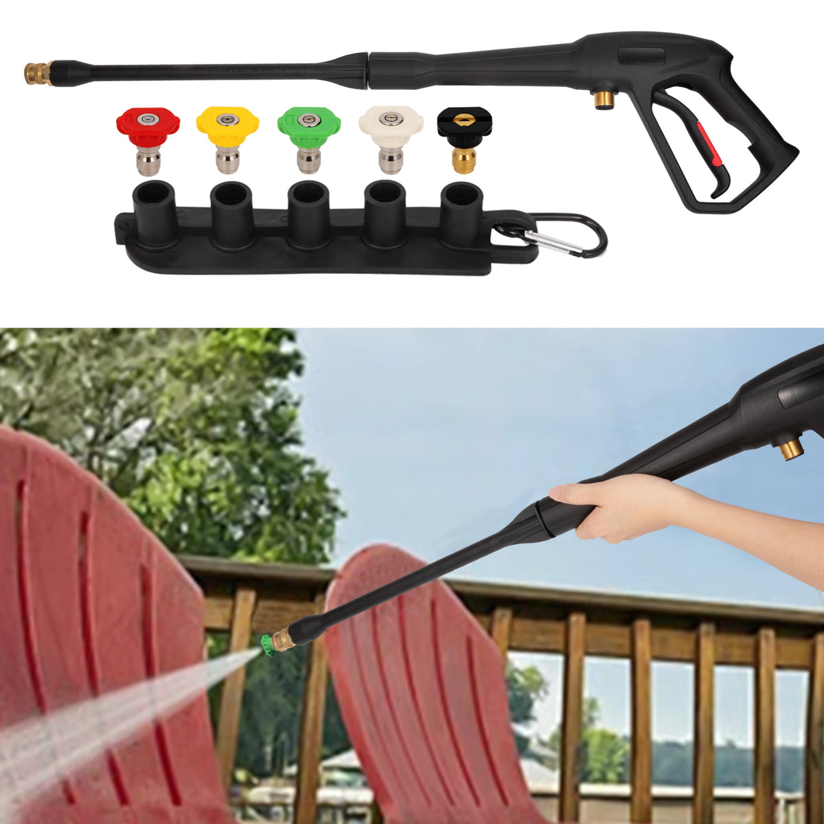 Mairbear nozzle holder keeps tips organized for faster setup.