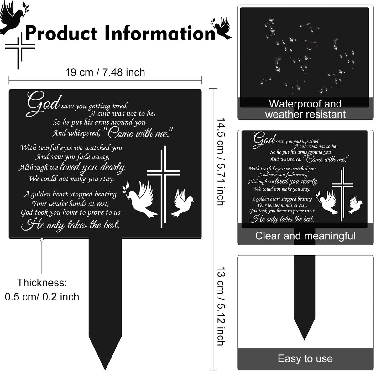 Maitys waterproof acrylic grave marker stands up to weather for outdoor use